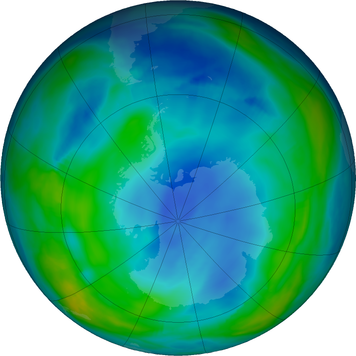 Antarctic ozone map for 13 June 2022